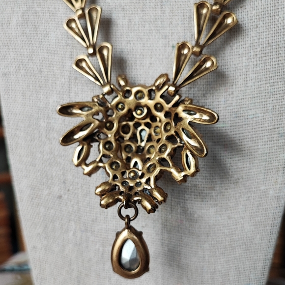 J. Crew Art Deco Revival Brass Tone Clear Stone Statement Necklace Reproduction - Picture 12 of 16